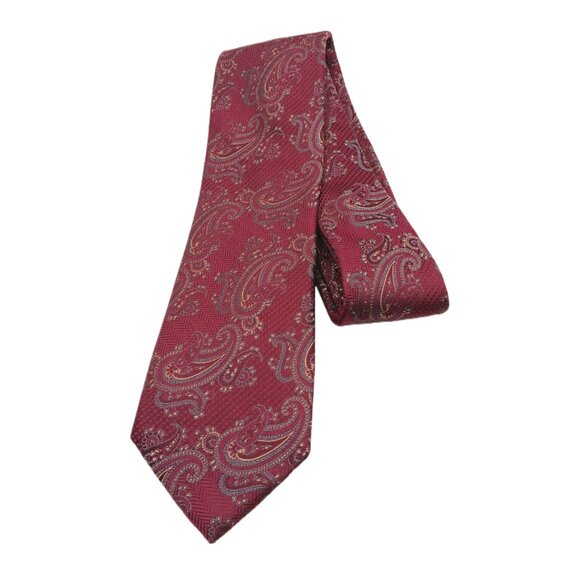 Joseph Abboud Silk Tie Mens XL 65” Dark Fuchsia Gray Paisley Herringbone Classic - Picture 2 of 3